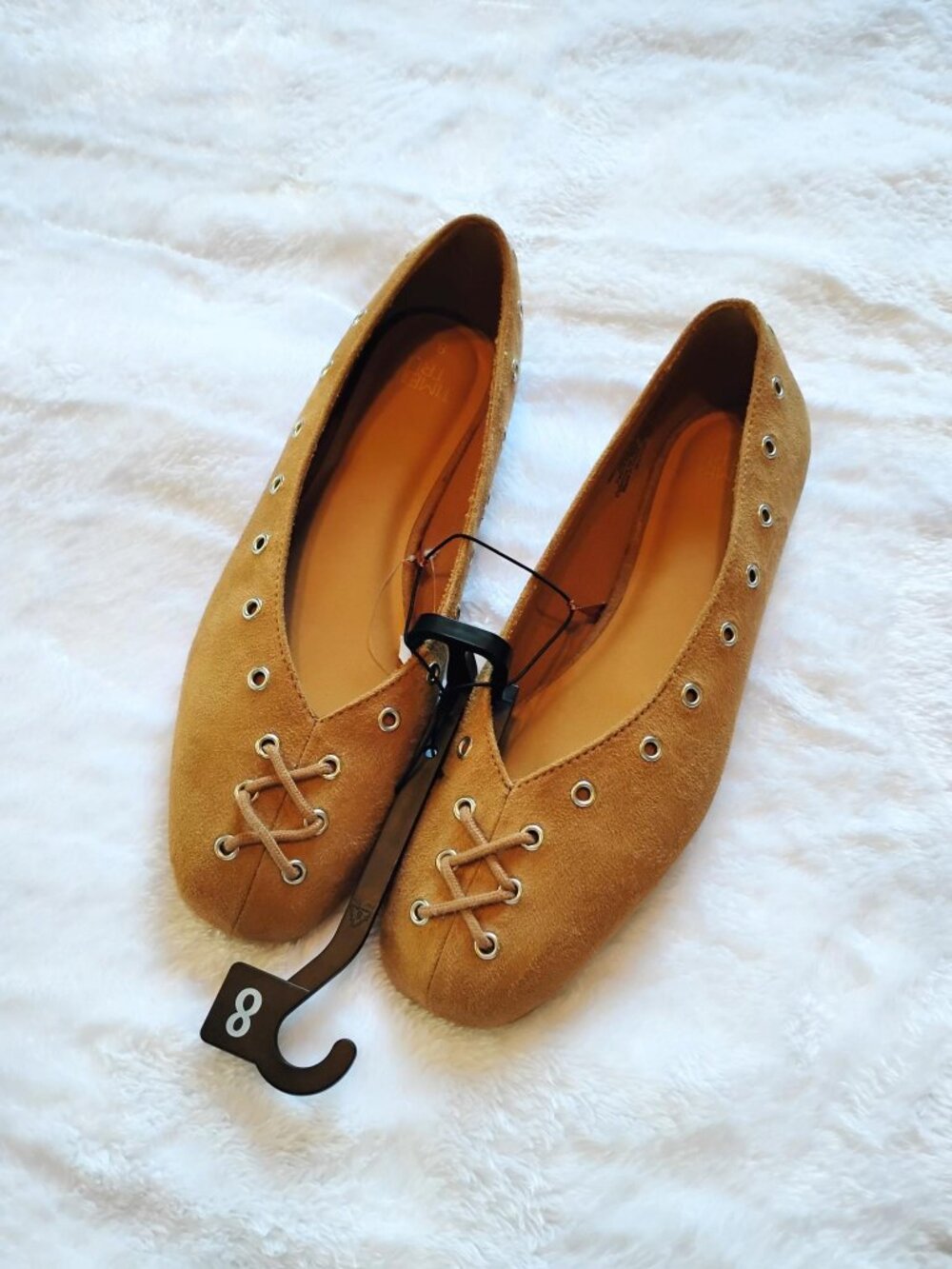 NWOT Time and Tru sz 8 brown tan tie lace eyelet flats